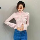 Long-sleeve Mock-neck Ruched Crop Top