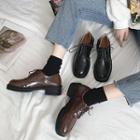Plain Faux Leather Chunky Heel Lace-up Shoes