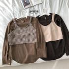 Set:long-sleeve Single-breasted Shirt + Round-neck Tank Top