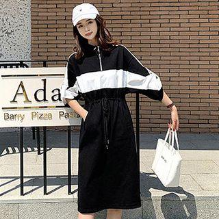 3/4-sleeve Colored Panel Midi Dress