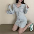 Zip-up Mini Sheath Hoodie Dress Grayish Green - One Size