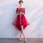 Embroidered Off-shoulder 3/4-sleeve A-line Cocktail Dress