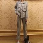Set: Drawstring Button Jacket + Pants Gray - One Size