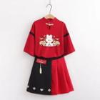 Short-sleeve Cartoon Print T-shirt / Mini A-line Skirt