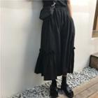 Plain Ruffle High-waist Midi Skirt Black - One Size