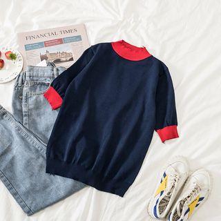 Contrast Trim Short Sleeve Top Red & Blue - One Size