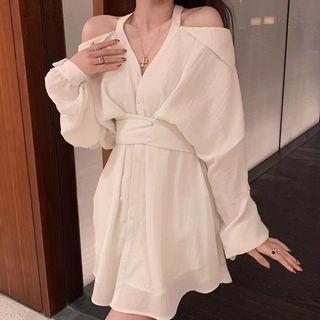 Set: Cold Shoulder Shirt Dress + Shorts