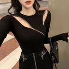 Long-sleeve Zip-detailed Top