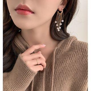 Faux Pearl Fringed Earring 1 Pair - S925 Silver Needle - Gold - One Size