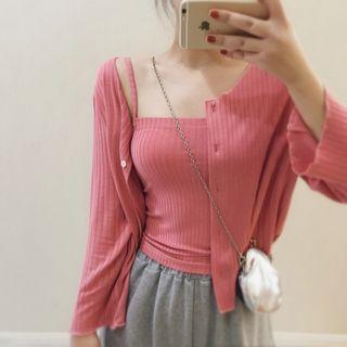 Set: Ribbed Camisole Top + Ribbed Cardigan