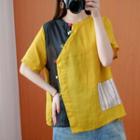 Color Block Panel Frog-button Blouse