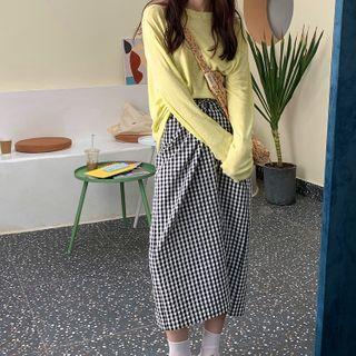 Twisted Plaid Midi A-line Skirt