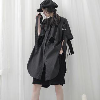 Short-sleeve Stand-collar Irregular Flower Shirt
