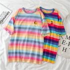 Short-sleeve Striped Fruit Embroidered T-shirt