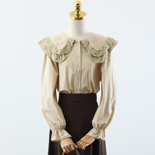 Lace Trim Layered Collar Blouse / Midi A-line Skirt
