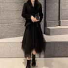 Buttoned Jacket / Ruffled A-line Skirt / Set