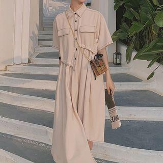 Short-sleeve Irregular Midi Shirt Dress
