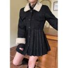 Eco-fur Tweed Coatdress Black - One Size