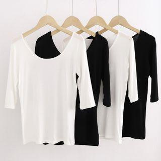Elbow-sleeve Scoop-neck T-shirt
