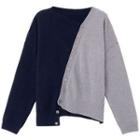 Two-tone Asymmetrical Cardigan Navy Blue & Gray - One Size