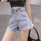 High-waist Distressed Denim Wide-leg Shorts