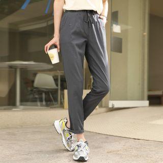 Band-waist Stitched-trim Baggy Pants