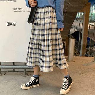 Plaid Midi A-line Skirt Off White - One Size