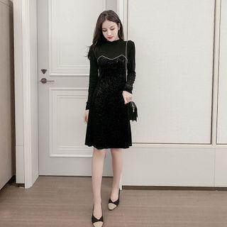 Long-sleeve Velet Panel Dress
