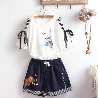 Cat Print Short-sleeve T-shirt / Shorts / Set