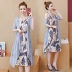 Set: Sleeveless Print A-line Dress + Jacket