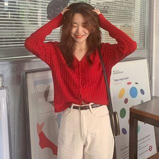Ribbed Cardigan Red - One Size