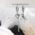 Asymmetric Unicorn Drop Earring Set Of 2 - Heart & Unicorn - One Size