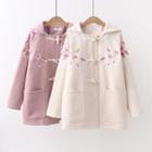 Flower Embroidered Hooded Toggle Coat