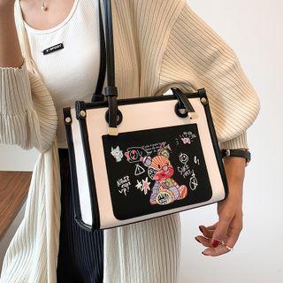 Bear Print Faux Leather Tote Bag