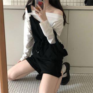 Off-shoulder Long-sleeve T-shirt / Jumper Shorts