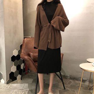 Set: Long-sleeve Knit Dress + Cardigan