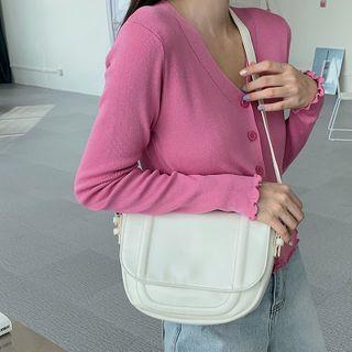 Plain Faux Leather Flap Crossbody Bag Milky White - One Size