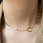Asymmetric Stainless Steel Hoop Pendant Choker E563 - Necklace - One Size