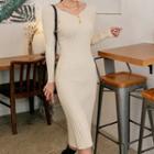 Rib Knit Sheath Dress Beige Almond - One Size