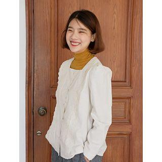 Mock-neck Wool Blend Slim-fit Top