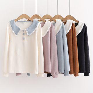 Lace Trim Corduroy Top