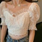 Square Neck Short-sleeve Top / Denim A-line Skirt