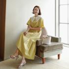 Eyelet-lace Collar Ruffle-hem Dress