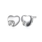 Sterling Silver Simple Romantic Heart Shaped Cubic Zircon Stud Earrings Silver - One Size