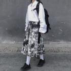 Elastic-waist Tie-dyed Midi Skirt Black - One Size