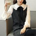 Tall Size Ruffle-collar Tie-neck Blouse
