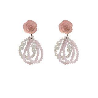 Flower Faux Pearl Resin Dangle Earring 1 Pair - Pink & White - One Size
