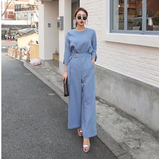 Round-neck Wide-leg Jumpsuit With Belt
