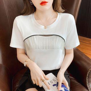 Short-sleeve Cutout Fringed Blouse