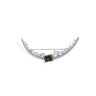 Simple And Bright Meniscus Brooch With Cubic Zirconia Silver - One Size
